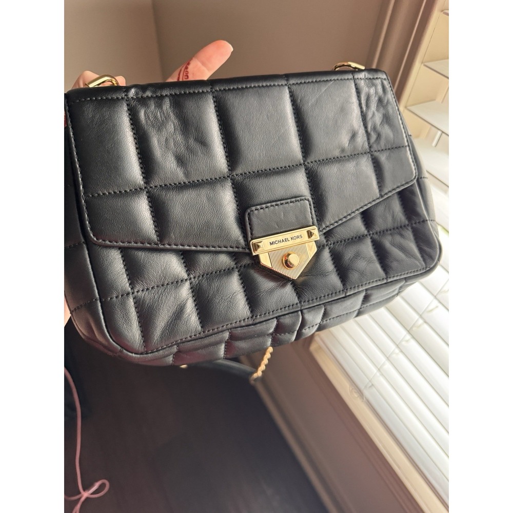 Michael Kors SoHo Large Black Quilted Leather Shoulder Bag Gold Chain Dust Bag - Picture 3 of 8